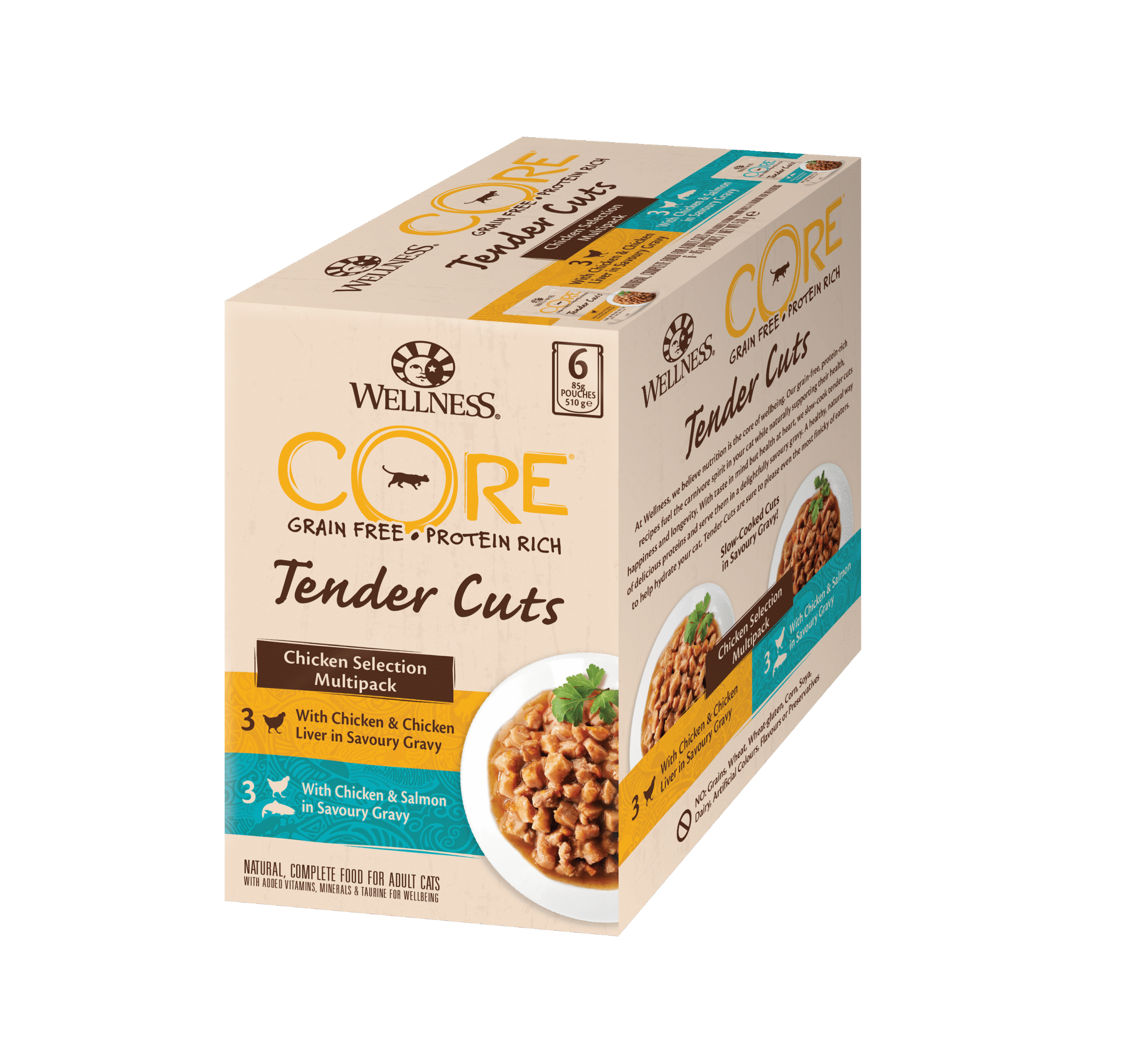 Wellness CORE Tender Cuts Selection Multipack kana/kala valik - 6 x 85 g, märgtoit kassidele